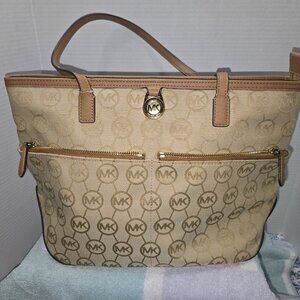 Michael Kors Beige and Brown Logo Tote